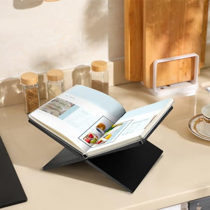 Geetery Book Stand Bamboo Book Holder for Display Reading Textbook Holder Open Display Stand for Open and Closed, Cookbook, Magazines, Textbooks, Recipe(Black) - color: Black