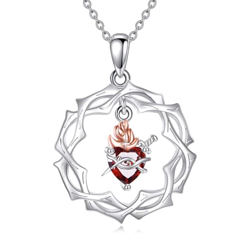 Sterling Silver 3 Nails Cross/Saint/Egyptian/Catholic Cross/Holy Spirit Necklace Religious Pendant Jewelry for Women - style: Sacred Heart