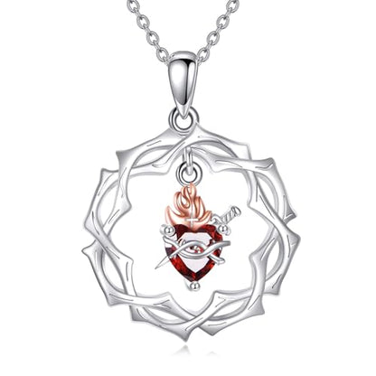 Sterling Silver 3 Nails Cross/Saint/Egyptian/Catholic Cross/Holy Spirit Necklace Religious Pendant Jewelry for Women - style: Sacred Heart
