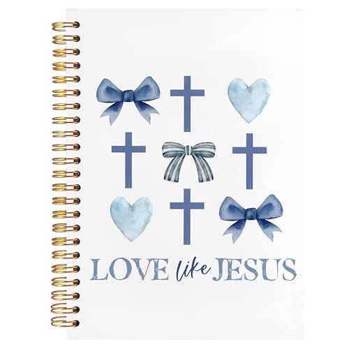 BearCake Love Like Jesus Christian Notebook Journal, Christian Gifts for Women, Blue Coquette Bow Cross Prayer Journal for Woman, Bible Journaling Hardcover Spiral Notebook 5.5x8.3 - color: white Bible-love like jesus