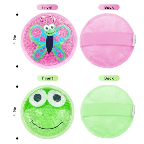 Ice Packs for Injuries Reusable 2 Packs Cold or Warm Compress Cold Packs for Injuries with Strap for Neck Head Fever Wisdom Teeth Recovery First Aid 4.9 Inch - style: Frog+Butterfly