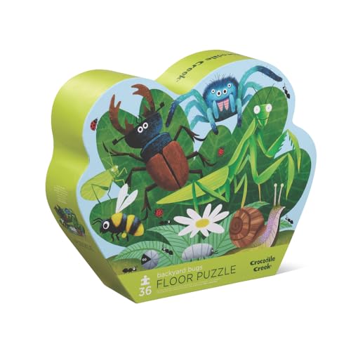 Crocodile Creek 36-Piece Jigsaw Floor Puzzle - Fun Floor Puzzles for Kids Ages 3-5 - Heavy-Duty Shaped Box for Storage - Backyard Bugs - 24" W x 18" H Finished - color: Backyard Bugs