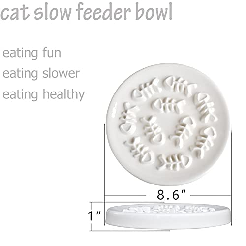 Slow Feeder Cat Bowls, Ceramic Fun Slow Feed Interactive Bloat Stop Puzzle Cat Bowl Healthy Eating Diet Pet Dog Slow Feeding Bowls… (Fish Bone)