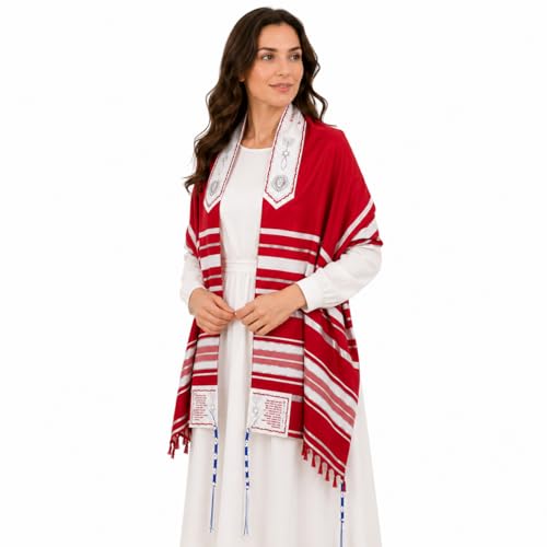 The Holy Promise Messianic Prayer Shawl-72 x22 Christian Tallit with Biblical Verses-Includes Carrying Bag - color: Red
