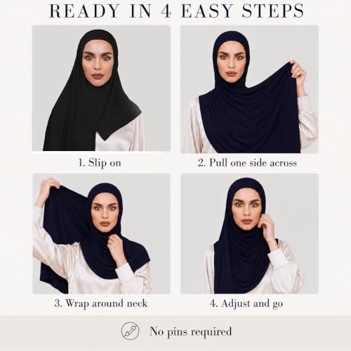 Slip-on Instant Premium Jersey Hijab Head Scarf Wrap for Muslim Women Made in Turkey - color: Black, size: Pack of 1
