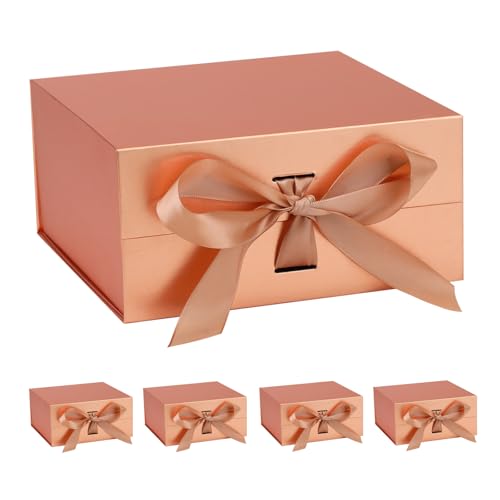 OEMVALATY Rose Gold Gift Box,6x6x3 Inches Gift Boxes with Lids for Presents with Magnetic Closure and Ribbon for Wedding,Storage,Birthday(5-Pack) - color: 06x6x3 Inch-Rose Gold-Pack of 5