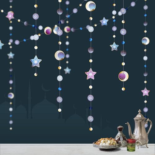 Decor365 Ramadan Decoration Set Ramadan Mubarak Garland EID Home Hanging Decorations EID Banner Moon Streamer Islamic Birthday Bday Prom Wedding Party Supplies - color: 4 Strings Ramadan Garland