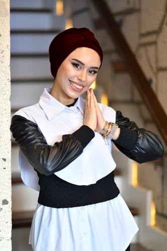 para life Band Turbans for Women, Breathable Instant Turban|Standard Size Stretchable Cotton Sandy|Pre-tied Hijab Cap - color: Burgundy