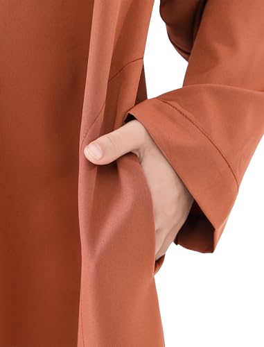 IWEMEK Kids Muslim Thobe for Boys Islamic Arabic Kaftan Robe Middle East Dubai Prayer Dress Eid Ramadan Clothes with Pockets - color: Brown, size: 5-6 Years