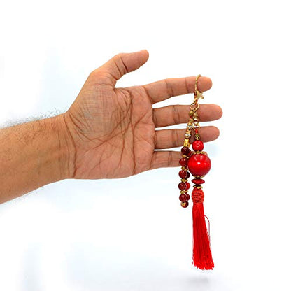 Keychain & Rosary Collection -Car Key Chain-Handbags Holder - color: (8 Mm - Red Agate Stone-gold)