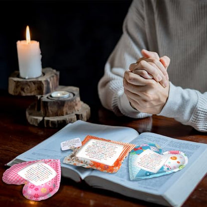 Ceenna Pocket Prayer Quilt Panel Squares with Small Wooden Crosses Mini Scripture Pocket Prayer Quilt Religious Spiritual Gift for Friend Family Easter Reward Gifts Easter Basket Stuffers(Classic) - style: Classic