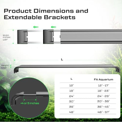 12-17in Freshwater Aquarium Light, RGB+W Fish Tank Light | 24/7 Timer with Remote, Full Spectrum Aquarium IP67 Plant Light, Dimmable RGBW Brightness, Plant&Fish Preset Modes, DIY Mode - size: 12-17inch