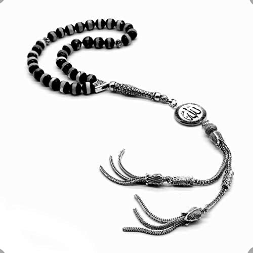-Prestige Series -2- (33 Beads) Worry Beads-Prayer Beads-Tesbih-Tasbih-Tasbeeh-Misbaha-Masbaha-Subha-Rosary (Natural Tibetan Agate Stone-Allah)