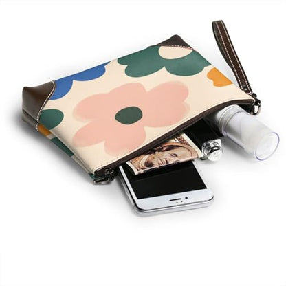 Leather Clutch Purse for Women, Large Capacity Wristlet Wallet with Removable Strap, Zip Handbag - color: Vibrant Floral
