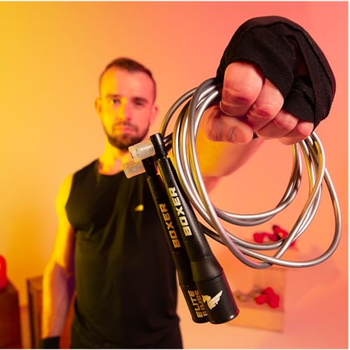 EliteSRS 10 Foot Outdoor Rated 5Mm Pvc, Boxer Jump Rope 3.0 with Smooth Action Polymer Handles and Ergonomic Slip-Resistant Dimpled Grips | Professional boxing rope. Smooth-action handles with slip-resistant grips. Fitness and cardio. - color: Silver