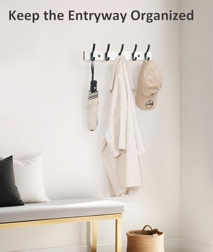 Optish Coat Rack Wall Mount, 16.5 Inches Wood Coat Hooks Wall Mount, Wall Coat Rack with 5 Hooks, Hat Rack Wall Hooks for Hanging Coat, Bag, Towel (1Pack, White) - color: White