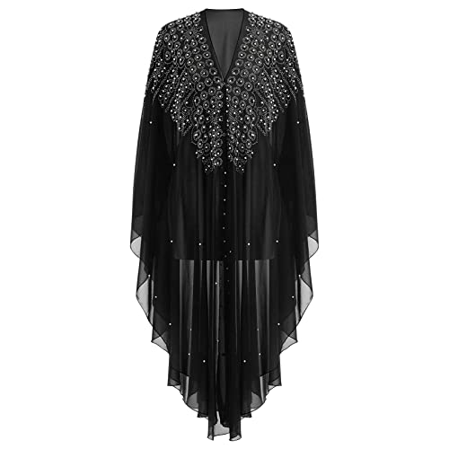 OBEEII Muslim Dress for Women Loose Batwing Sleeved Hooded Beaded Embroidery Long Abaya Dress Kaftan Abayas Islamic Robe - color: Bs04