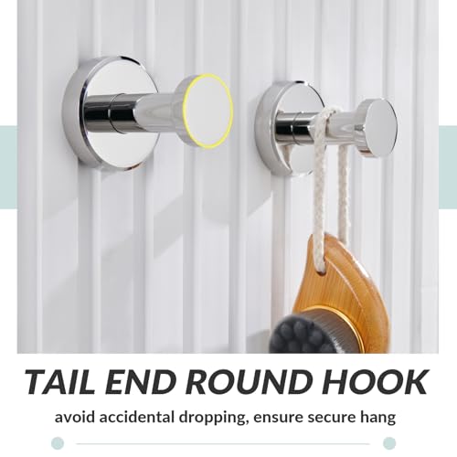 APLusee Polished Chrome Bathroom Towel Hooks 2 Pack, 304 Stainless Steel Round Robe Hooks for Bathroom Kitchen Garage, Heavy Duty Wall Mounted Towel Hanger - color: Polished Chrome, size: 2 Pack
