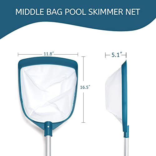 5 Foot Ultra Fine Mesh Pool Spa Leaf Skimmer Rake Net with Adjustable Pole | 3/4" Diameter Aluminum Pole, Nylon Medium Bag, Scoop Tiny Particles for Cleaning Swimming Pools, Hot Tubs, Spas & Fountains - size: Pool Skimmer with Pole