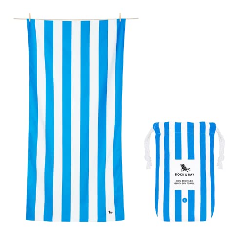 Dock & Bay Beach Towel - Quick Dry, Sand Free - Compact, Lightweight - 100% Recycled - Includes Bag - Cabana - Bondi Blue - Extra Large (200x90cm, 78x35) - color: Cabana - Bondi Blue, size: Extra Large (200x90cm, 78x35")