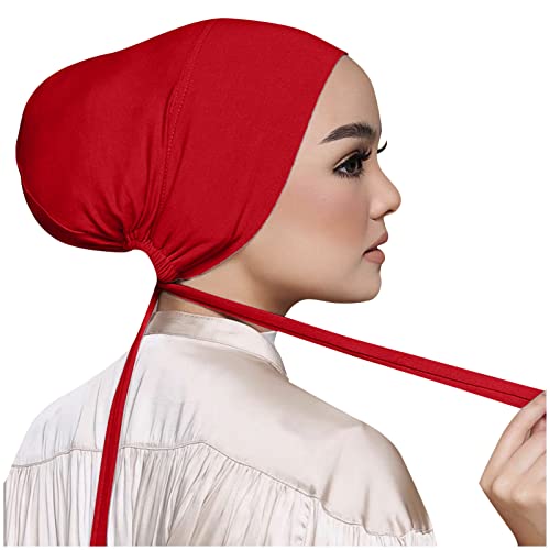 Chiffon Hijab with Undercap Fashion Solid Color Chiffon Head Wraps Under Scarf Caps Muslim Fashion Bandage - color: Wine