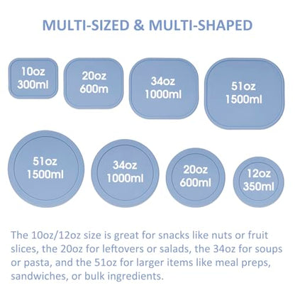 100% Silicone Food Storage Containers with Lids, 8 Pack, 10oz to 51oz, Reusable Leakproof Nesting & Stackable Silicone Bento Lunch Box, Microwave Freezer Dishwasher Oven Safe, BPA Free, Slate Blue - color: Slate Blue | 8 Pack