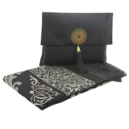 Muslim Prayer Rug and Beads with Elegant Slub Fabric Bag | Janamaz | Sajadah | Soft Islamic Prayer Rug | Islamic & Mawlid Gifts | Prayer Carpet Mat, Taffeta Fabric (Black, 8 Sets) - color: Black, size: 8 Sets