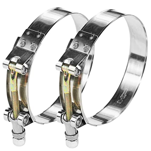 2 Pack 4" T-Bolt Hose Clamps, 304 Stainless Steel Turbo Intake Clamp, Working Range 4.25"-4.57"(108-116mm) for 4" I.D. Hose with 5mm Wall Thickness.(Measure your hose O.D. before buying) - size: 4" hose clamp 108mm-116mm (4.25"-4.56")