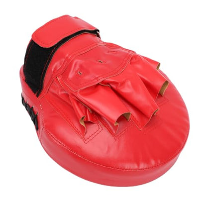Keenso Boxing Punching Mitt, PU Curved Boxing Pad with Adjustable Strap, Hand Pad for Taekwondo Muay Thai Training, Adults Kids All Skill Levels - color: Red