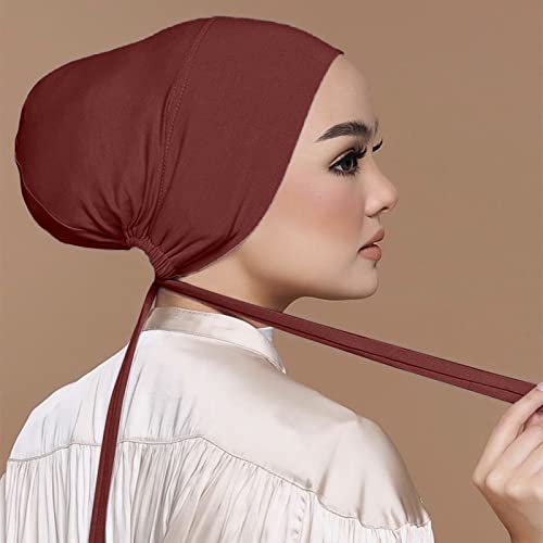 Chiffon Hijab with Undercap Fashion Solid Color Chiffon Head Wraps Under Scarf Caps Muslim Fashion Bandage - color: Coffee