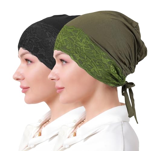 Muslim Hijab Undercap Women Underscarf Hijab Cap Islamic Turbans Scarf Inner Cap Eid Headscarf Hijab Bonnet - color: Black+armygreen