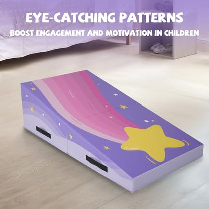 Kangaroo Hoppers Gymnastics Cheese Wedge Mat for Kids Ages 1-12 | 3 Sizes Folding Incline Mat with High-Density EPE Foam and Removable PVC Leather Cover, Home Gym Training Equipment - color: Purple, size: 48" x 24" x 14"
