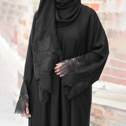 Prayer Clothes for Muslim Women Long Sleeve One-Piece Islamic Prayer Dress O Neck Slim Fit Islamic Evening Gown - color: Black, size: Small