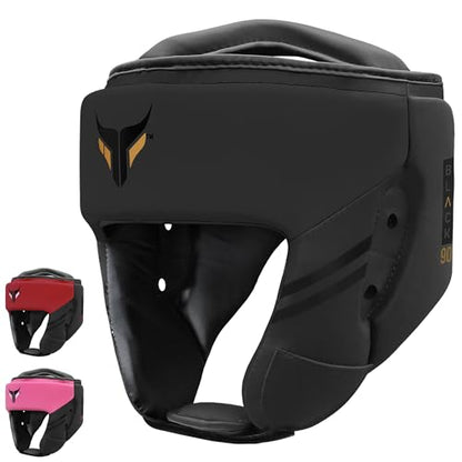 Mytra Fusion Boxing Headgear - Sparring Gear with Adjustable Strap MMA, Muay Thai, Kickboxing, Martial Arts, Karate, Head Gear - color: Black, size: Small