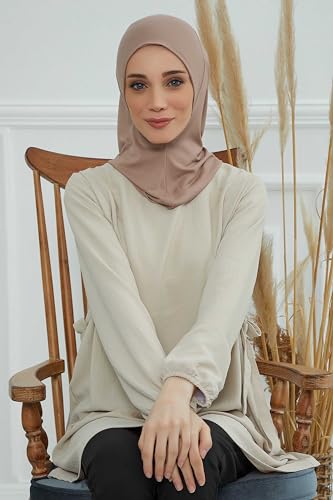 Aisha's Design Instant Turban 95% Cotton Head Scarf Headwear Combed Cotton Ninja Cap, Slip on Jersey Hijab - color: Cappuccino