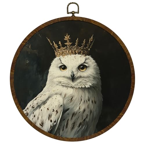KLYTINK Vintage Crown Owl Wall Art Decor,Retro Bird Mid Century Modern Wall Art Canvas Frame Hanging Prints, Vintage Animal Round Wall Art Decor,Creative Gifts for Friends,Family 10"x10" (BY0612) - color: BY0612