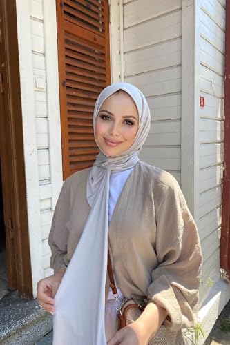 Instant Hijab Scarf for Women – Soft, No-Iron, No-Pins, Ready-to-Wear Hijab – Stretchy & Lightweight Polyester Fabric - color: C5 Stone
