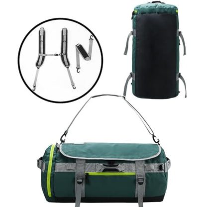 MIER 여행용 캠핑 체육관 스포츠용 대형 더플 백 백팩, 45L/60L/90L | 방수, 컨버터블 더플, 탈착식 백팩 스트랩, 신발 수납 공간, 튼튼한 타폴린, 3가지 사이즈 - color: 초록색., size: 60L
