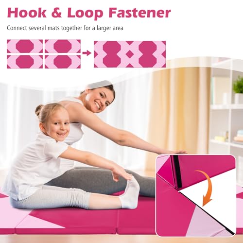Giantex 4'x10'x 2" Gymnastics Mat, 4-Panel Folding Aerobics Exercise Mat w/Hook & Loop Fastener, Carrying Handle, Portable Tumbling Mat for Stretching Yoga Cheerleading Martial Arts