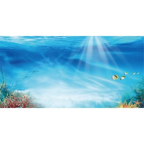 Undersea Aquarium Backdrop Underwater Coral Fish Tank Background 36x18 in | AWERT Colorful Coral Tropical Fish Sunshine Underwater World Durable Polyester Terrarium Background - size: 36x18in/90x45cm