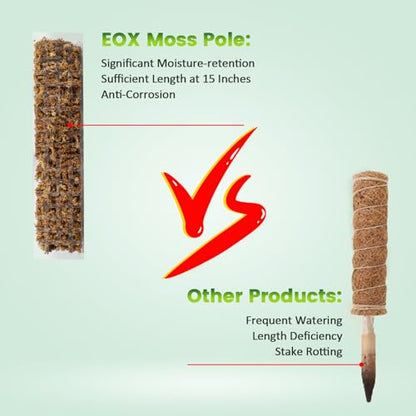 EOX 4 Pcs 15 Inch Plastic Moss Pole for Plants Monstera Set with 5.3oz/150g Sphagnum Moss, Plant Poles for Climbing Plants, Plant Support for Indoor Plants, Garden Ties - size: 4 PACK-15Inch-moss included