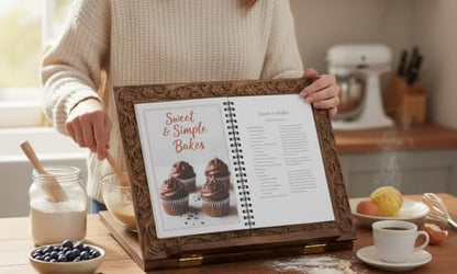 Mother’s Day Adjustable Wooden Book Stand, Handmade Quran Bible Geeta Cookbook Holder, Folding Reading Display Stand, Carved Prayer Rihal Rest, Recipe Book Holder, Gifts for Mom