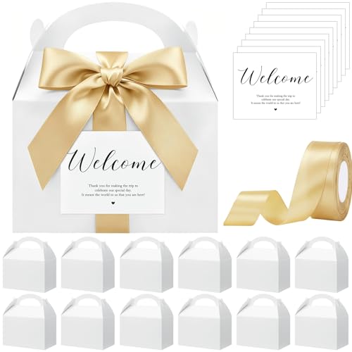 Maitys 50 Set Welcome Boxes for Wedding Guests 9x6x6 Gable Boxes, Gold - color: Gold