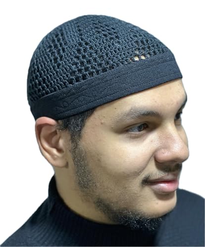 Premium Kufi, Handmade in Egypt, Multiple Sizes, Kufi Hats for Men, Muslim Hats for Men, Kuffi, African Hats for Men - color: Midnight Black, size: Small
