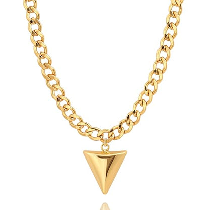 POTESSA 18K Gold Plated Pendant Necklace Medallion Coin Heart Y Shaped Chain Toggle Necklace for Women Jewelry - color: Gold Triangle Cuban