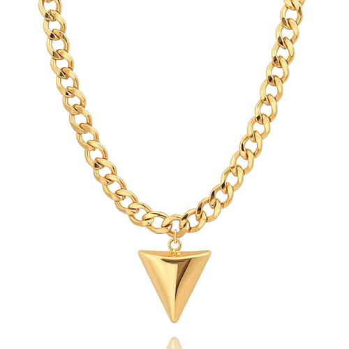 POTESSA 18K Gold Plated Pendant Necklace Medallion Coin Heart Y Shaped Chain Toggle Necklace for Women Jewelry - color: Gold Triangle Cuban