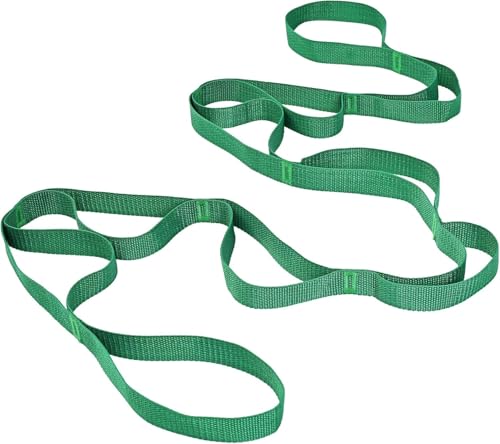 10 Loop Yoga Stretching Strap for Physical Therapy - Non-Elastic Exercise Band for Pilates, Yoga, Stretching for Women & Men - color: Green