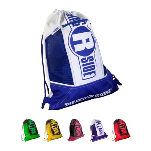 Ringside Boxing Glove Cinch Sack - Lightweight Gym Bag, Blue/White | Durable 15"x19" nylon drawstring bag with a zippered front pocket. Perfect for boxing gloves, shoes, and MMA workout gear - color: Blue/White