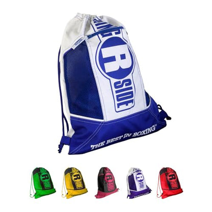 Ringside Boxing Glove Cinch Sack - Lightweight Gym Bag, Blue/White | Durable 15"x19" nylon drawstring bag with a zippered front pocket. Perfect for boxing gloves, shoes, and MMA workout gear - color: Blue/White