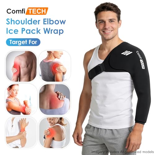 ComfiTECH Reusable Shoulder Arm Ice Pack Wrap for Pitcher & Recovery, L | Flexible Gel Ice Pack for Shoulder & Elbow & Arm Cooling, Adjustable Arm Cold Sleeve for Throwing Athletes & Muscle Comfort - size: Large, style: Black